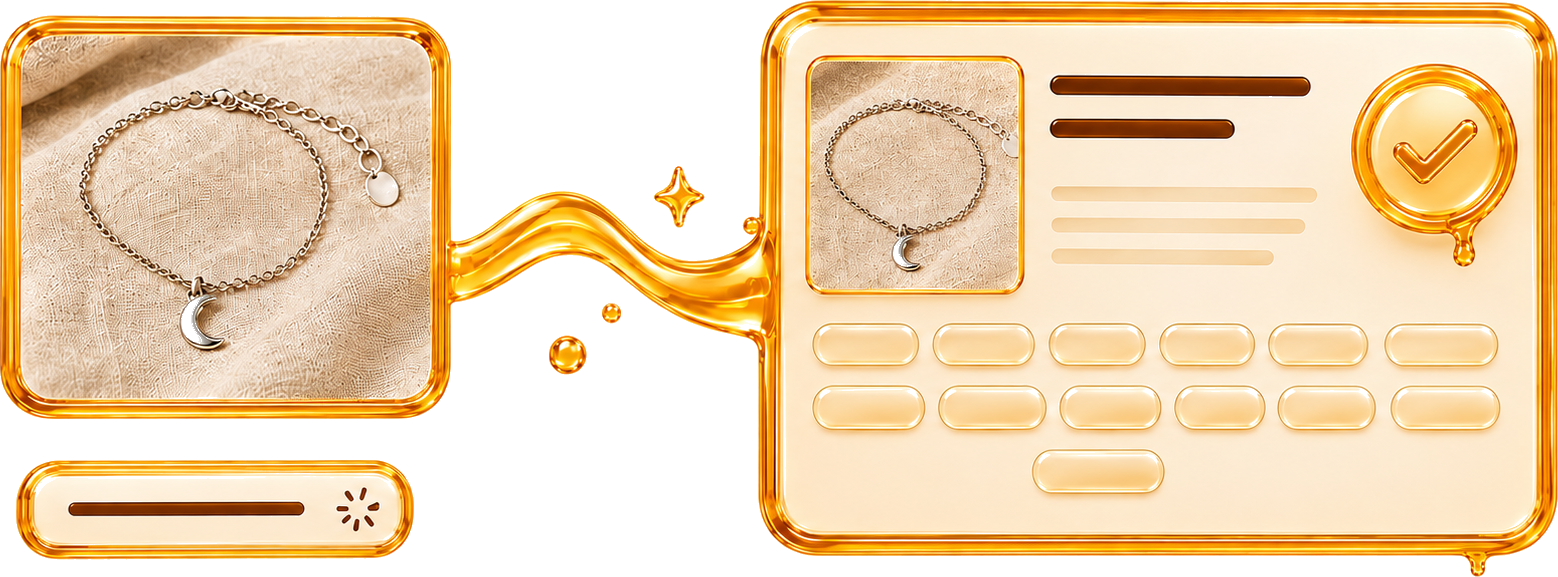 Product photo transforming into an optimized Etsy listing